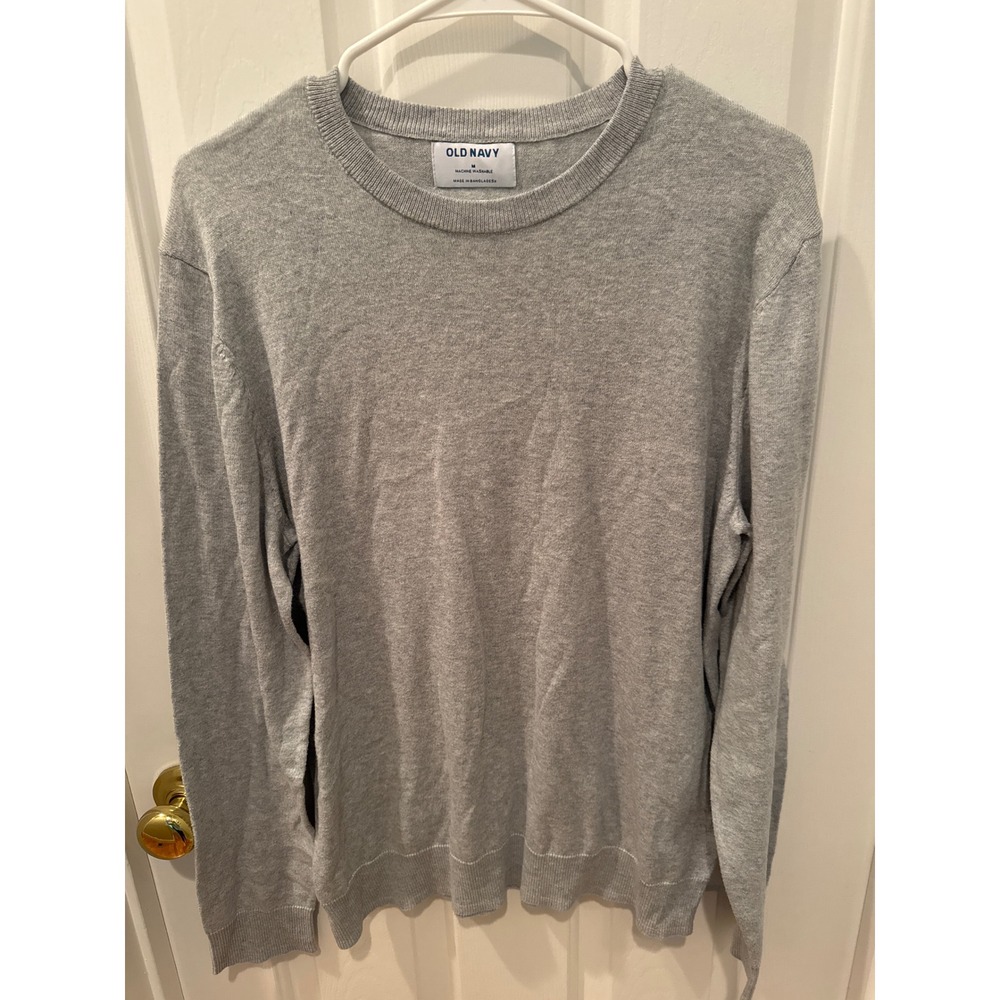 Old Navy Mens Crew Neck Sweater Medium Gray Cotton Blend Long Sleeve Knit